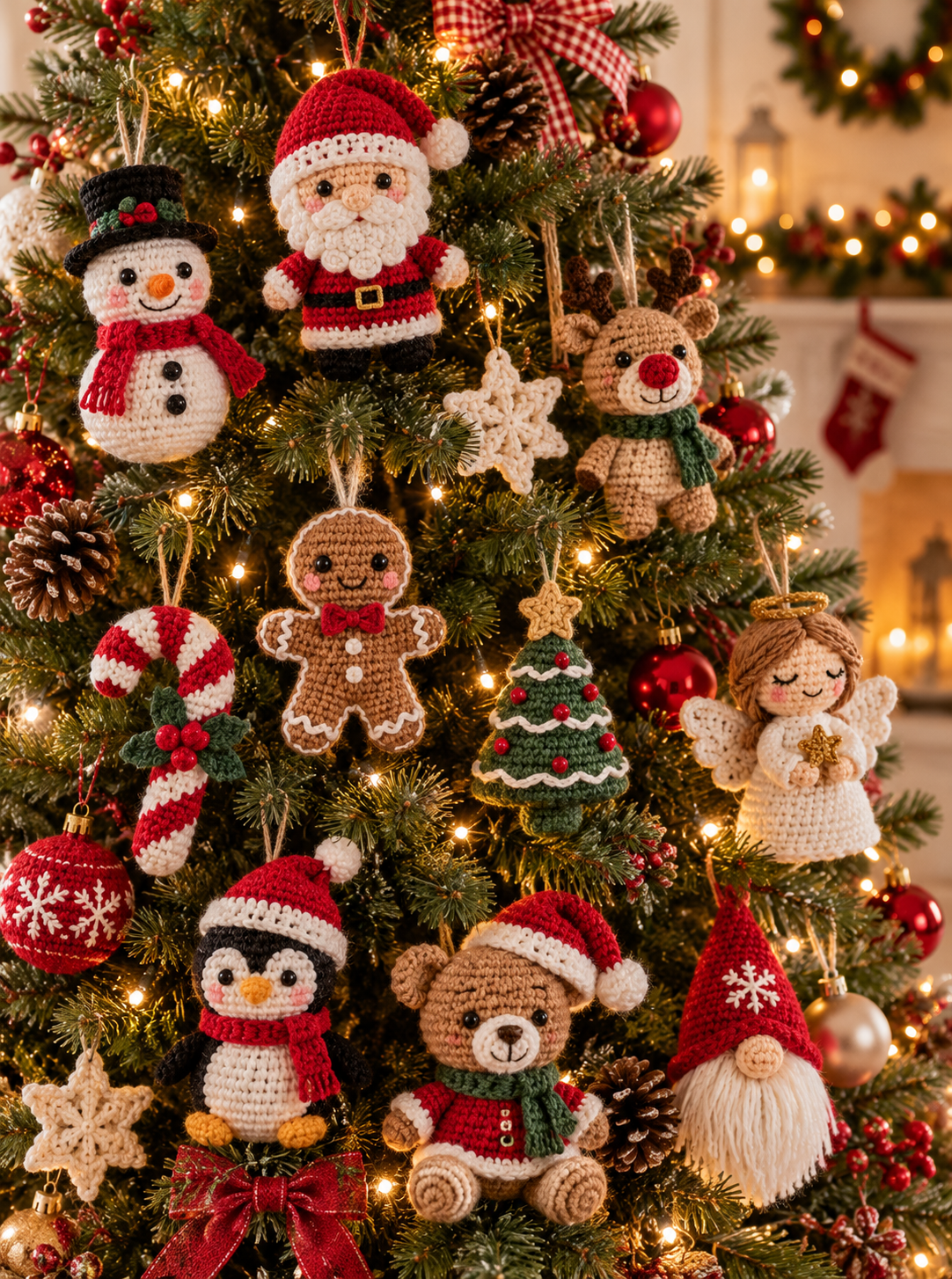 Decoraciones navideñas hechas a mano con técnica de amigurumi