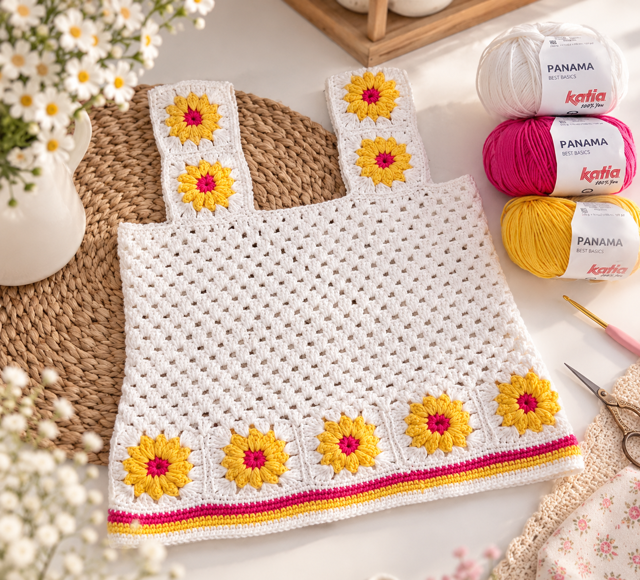 Top de ganchillo con flores